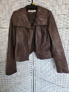 Y2K Kenneth Cole New York Dark Brown Leather Zip Jacket